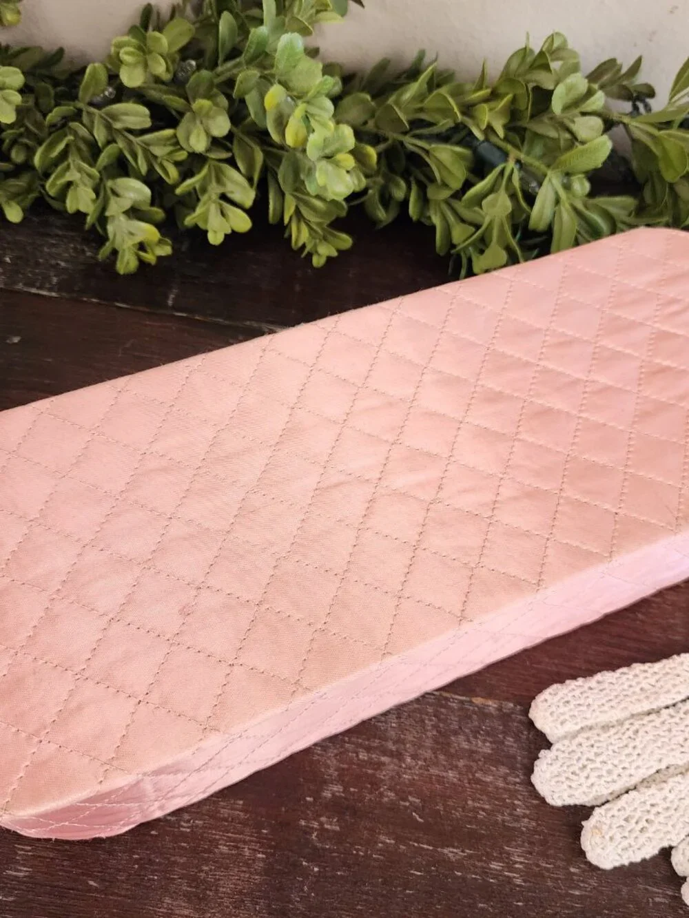 Vintage 1940's Pink Satin Covered Padded & Quilted Glove Dresser Box